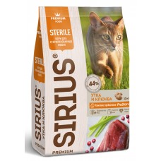 Корм Sirius для стерилизованных кошек взрослым всех пород утка клюква 1,5 кг
