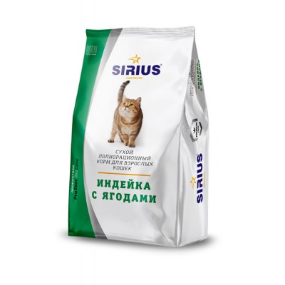 Купить c доставкой Корм Sirius для кошек взрослым всех пород индейка ягода 1,5 кг в Москве