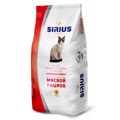 Купить c доставкой Корм Sirius для кошек взрослым всех пород мясное ассорти 1,5 кг в Москве