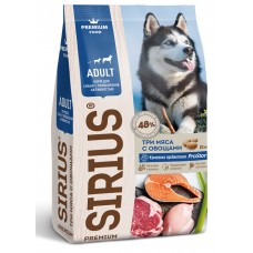 Корм Sirius для собак взрослым при повышенной активности 3 мяса овощи 2 кг