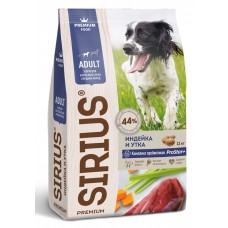 Корм Sirius для собак взрослым средних пород индейка утка овощи 12 кг