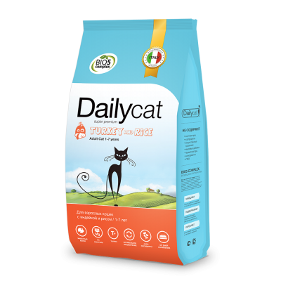 Купить c доставкой Dailycat корм для взрослых кошек индейка рис, 1,5кг ФР в Москве