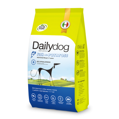 Купить c доставкой Dailydog корм для взрослых собак мелких пород, с кожными проявлениями аллерии, рыба картофель, 12кг ФР в Москве