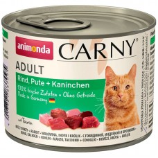 Влажный корм для кошек Animonda CARNY ADULT взрослым консервы с говядиной, индейкой и кроликом 200 грамм.