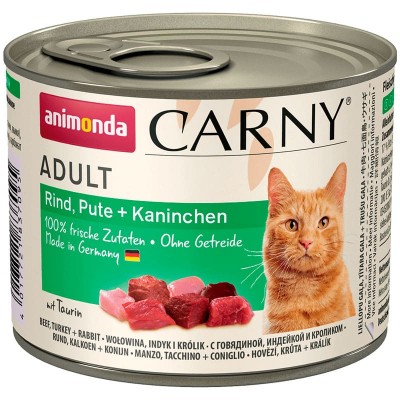 Влажный корм для кошек Animonda CARNY ADULT взрослым консервы с говядиной, индейкой и кроликом 200 грамм.
