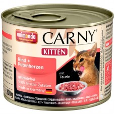 Влажный корм для кошек Animonda CARNY KITTEN котятам консервы с говядиной и сердцем индейки 200 грамм.