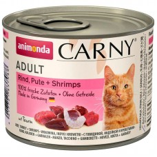 Влажный корм для кошек Animonda CARNY ADULT взрослым консервы говядина, индейка и креветки 200 грамм.