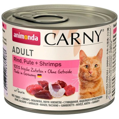 Влажный корм для кошек Animonda CARNY ADULT взрослым консервы говядина, индейка и креветки 200 грамм.