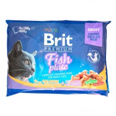 Влажный корм для кошек Brit Premium Fish Plate набор паучи рыбная тарелка 4x100 грамм.