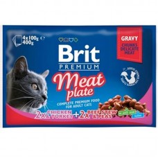 Влажный корм для кошек Brit Premium Meat Plate набор паучи мясная тарелка 4x100 грамм.