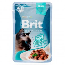 Влажный корм для кошек Brit взрослым филе говядины в соусе упаковка 24 штуки по 85 грамм.