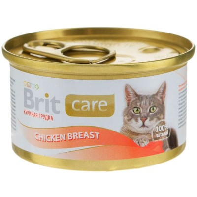 Консервы суперпремиум класса для кошек BRIT Care Куриная грудка 80гр.