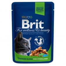 Влажный корм для кошек Brit паучи стерилизованным 24 штуки по 100 грамм.
