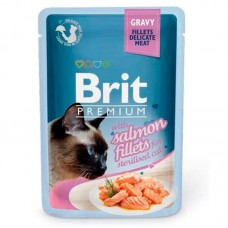 Влажный корм для кошек Brit стерилизованным кусочки филе лосося в соусе упаковка 24 штуки по 85 грамм.