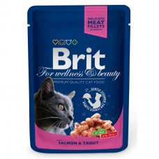 Влажный корм для кошек Brit взрослым паучи курица, индейка упаковка 24 штуки по 100 грамм.
