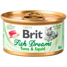 Влажный корм для кошек Brit Fish Dreams Tuna & Squid консервы с тунцом и кальмарами 80 грамм.