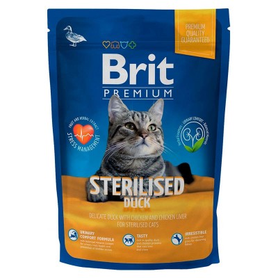 Сухой корм для кошек Brit Premium Cat Sterilised стерилизованным утка с курицей и куриной печенью 300 гр.