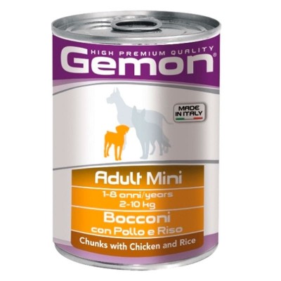 Влажный корм для собак Gemon взрослым мелких пород консервы курица рис 415 грамм
