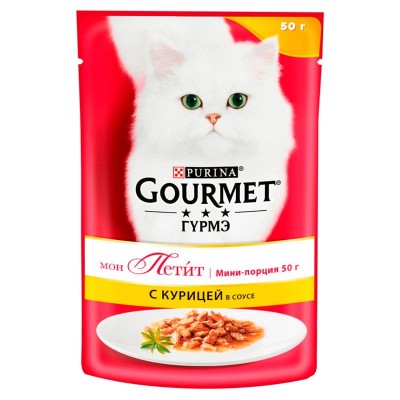 Влажный корм для кошек Gourmet взрослым паучи курица 50 грамм.