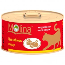Влажный корм для кошек Molina взрослым консервы с цыпленком в сыром желе 80 грамм.