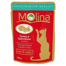 Влажный корм для кошек Molina паучи с тунцом и цыпленком в желе 100 гр.