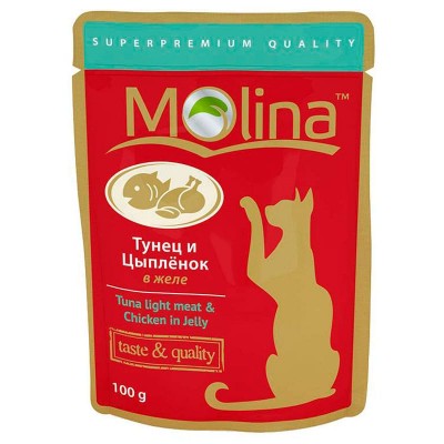 Влажный корм для кошек Molina паучи с тунцом и цыпленком в желе 100 гр.