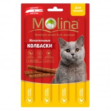 Лакомства для кошек Молина жевательные колбаски курица и печень 20 грамм.