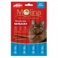 Лакомства для кошек Молина жевательные колбаски лосось и форель 20 грамм.