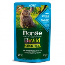 Влажный корм для кошек Monge BWild взрослым анчоус с овощами 85 грамм.