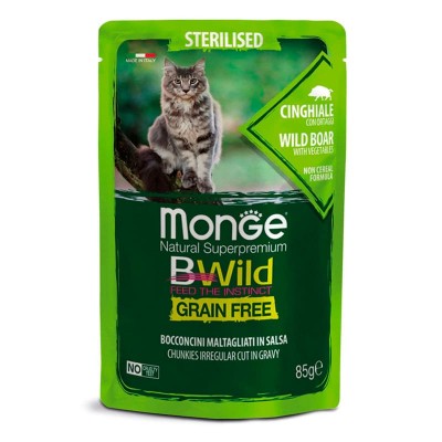 Влажный корм для кошек Monge BWild стерилизованным мясо дикого кабана  85 грамм.