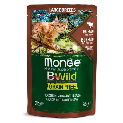 Влажный корм для кошек Monge BWild взрослым крупных пород мясо буйвола с овощами 85 грамм.