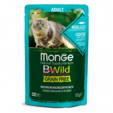 Влажный корм для кошек Monge BWild взрослым треска, креветки, овощи 85 грамм.