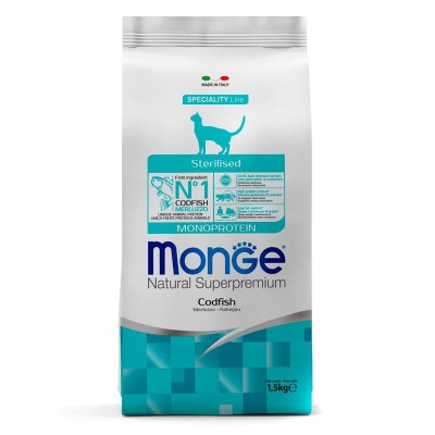 Сухой корм для кошек Monge стерилизованным с треской 1,5 кг