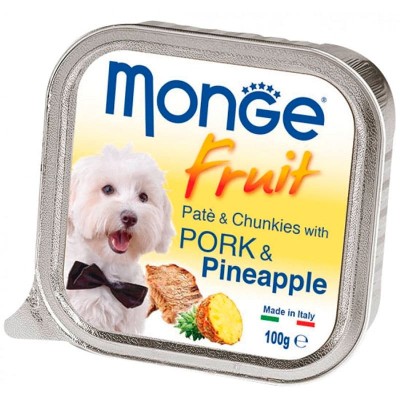 Влажный корм для собак Monge ВЗРОСЛЫМ средних пород паштет свинина ананас 100 грамм