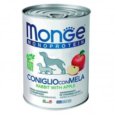 Влажный корм для собак Monge Dog Monoproteico Fruits взрослым крупных пород паштет кролик рис яблоко упаковка 24 штуки 400 грамм