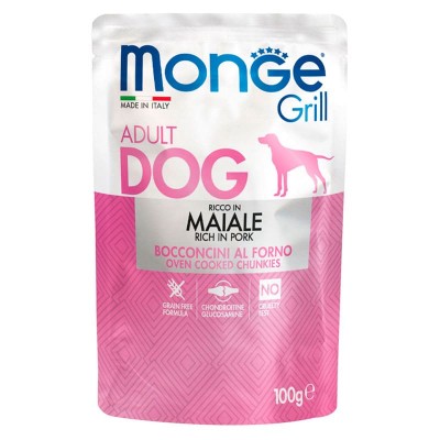 Влажный корм для собак Monge ВЗРОСЛЫМ всех пород паучи СВИНИНА 24 штуки 100 грамм