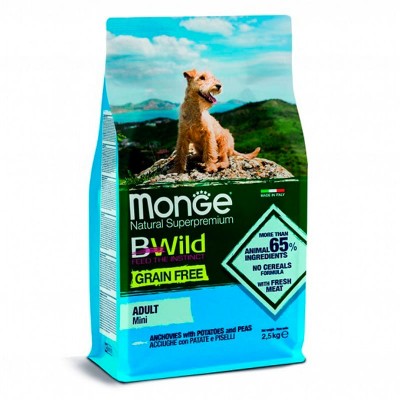 Сухой корм для собак Monge BWild GRAIN FREE Mini  взрослым мелких пород беззерновой анчоус картофель 2.5 кг