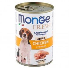 Влажный корм для собак Monge Dog Fresh Chunks in Loaf взрослым всех пород консервы мясной рулет курица упаковка 24 штуки 400 грамм