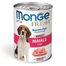Влажный корм для собак Monge Dog Fresh Chunks in Loaf взрослым всех пород консервы мясной рулет свинина упаковка 24 штуки 400 грамм