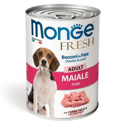 Влажный корм для собак Monge Dog Fresh Chunks in Loaf взрослым всех пород консервы мясной рулет свинина упаковка 24 штуки 400 грамм