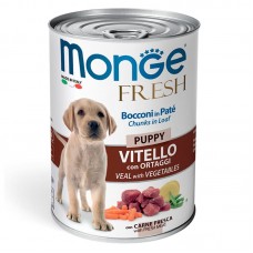 Влажный корм для собак Monge Fresh ЩЕНКАМ консервы мясной рулет телятина овощи упаковка 24 штуки 400 грамм