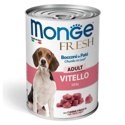 Влажный корм для собак Monge Dog Fresh Chunks in Loaf взрослым всех пород консервы мясной рулет телятина упаковка 24 штуки 400 грамм
