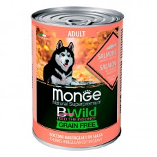 Влажный корм для собак Monge Dog BWild GRAIN FREE взрослым всех пород беззерновые консервы лосось тыква кабачок упаковка 24 штуки 400 грамм