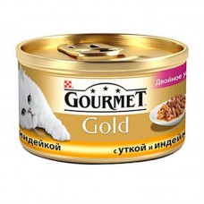 Влажный корм для кошек Gourmet Gold Двойное удовольствие консервы утка и индейка  85 грамм. 24 шт.