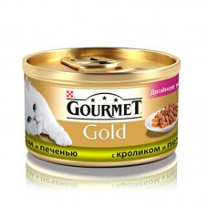 Влажный корм для кошек Gourmet Gold Двойное удовольствие консервы кролик и печень 85 грамм.