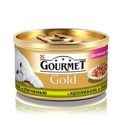 Влажный корм для кошек Gourmet Gold Двойное удовольствие консервы кролик и печень 85 грамм.