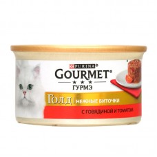 Влажный корм для кошек Gourmet Gold консервы биточки с говядиной и томатом 85 грамм.