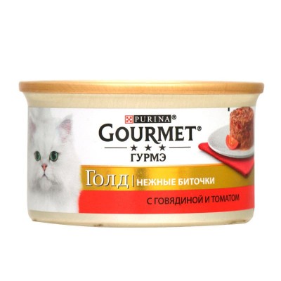 Влажный корм для кошек Gourmet Gold консервы биточки с говядиной и томатом 85 грамм.