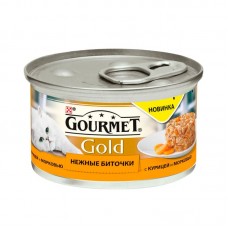 Влажный корм для кошек Gourmet Gold консервы биточки курица с морковью упаковка 12 штук по 85 грамм.