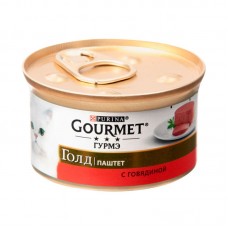 Влажный корм для кошек Gourmet Gold паштет с говядиной упаковка 24 штуки 85 грамм.